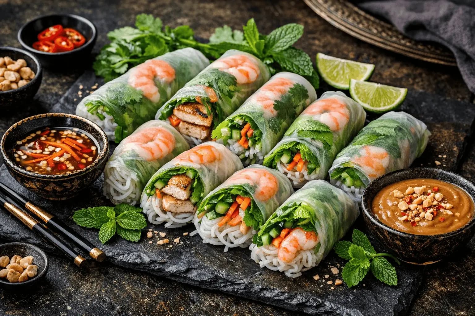 Vietnamesiska vårrullar med räkor och rispapper recept